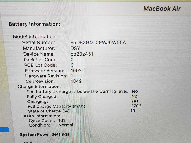 Apple Macbook Air Retina 2018 13" 2-Core i5-8210Y @ 1.6GHz 8GB DDR3 120GB SSD (