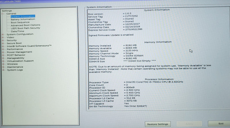 Dell Laptop Latitude 7480 i5-7300U 2.6GHz 8GB 237GB SSD   BudLap