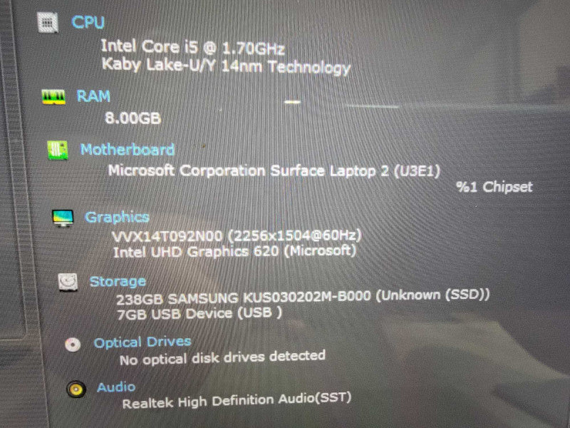 MS Surface Laptop 2 1769 | i5-8350U @1.7GHz | 8GB RAM | 256GB SSD  Lap200