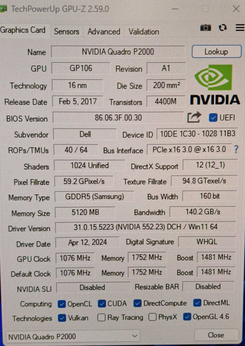 NVIDIA Quadro P2000 | 5GB Graphics Card 4x DisplayPort