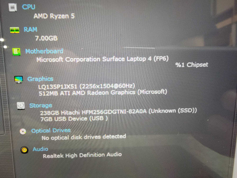 MS Surface Laptop 4 1958 |6-Core AMD Ryzen 5 @2.2GHz 8GB RAM 256GB SSD - READ  Lap200