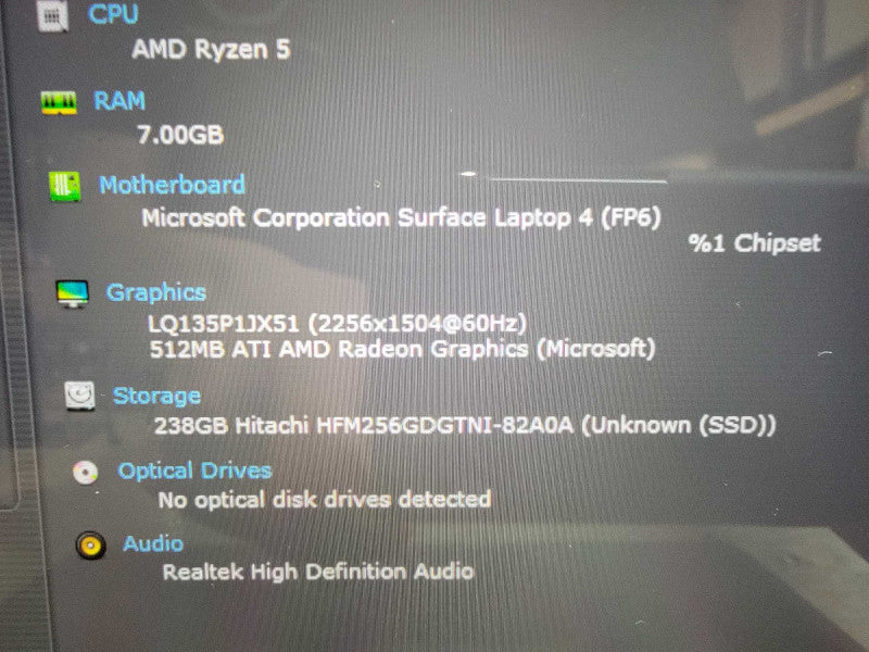 MS Surface Laptop 4 1958 | 6-Core AMD Ryzen 5 @2.2GHz | 8GB RAM | 256GB SSD  Lap200