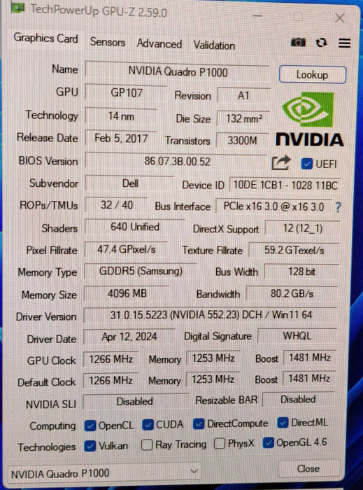 NVIDIA Quadro P1000 | 4GB GDDR5 Graphics Card | 4x MiniDP
