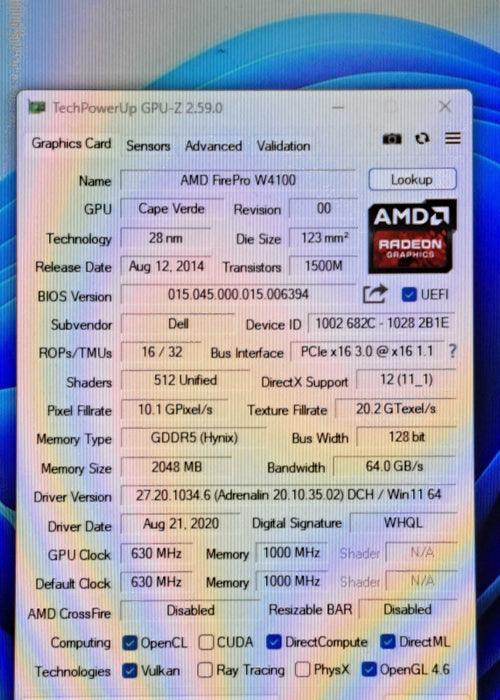 AMD FIREPRO W4100 | 2GB GDDR5 Graphics Card | 4x Mini DP
