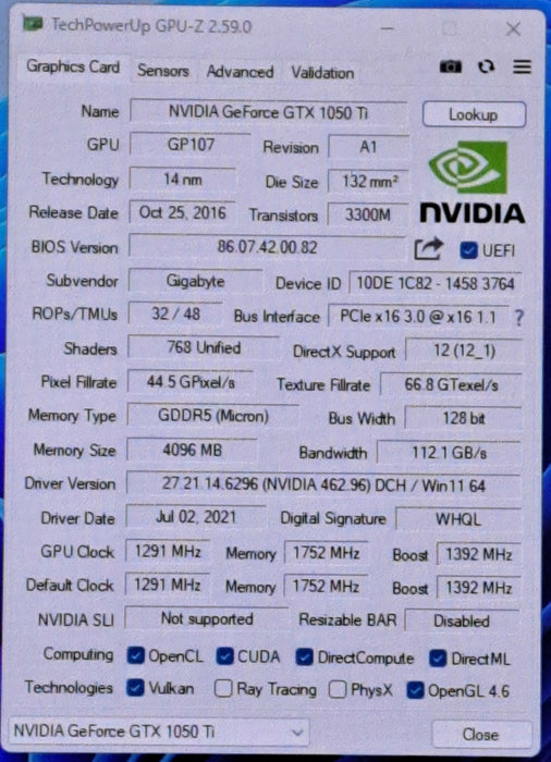 Gigabyte GeForce GTX 1050 Ti | 4GB GDDR5 Graphics Card | DP, HDMI &DVI