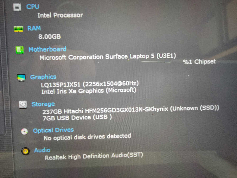 MS Surface Laptop 5 1951 | 10-Core i5-1245U 2.5GHz | 8GB RAM 256GB SSD - READ  Lap200