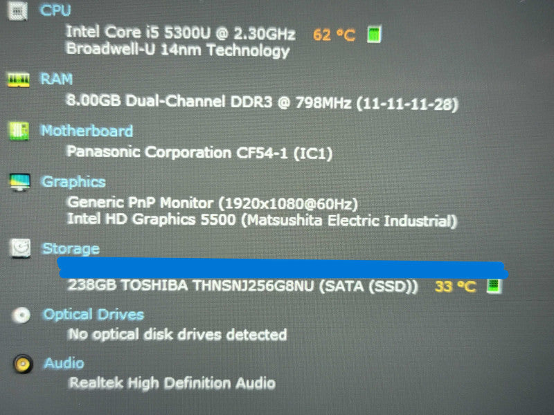 Panasonic ToughBook CF-54 | i5-5300U| 8GB DDR3| 256GB M.2 READ  Qβ Lap200