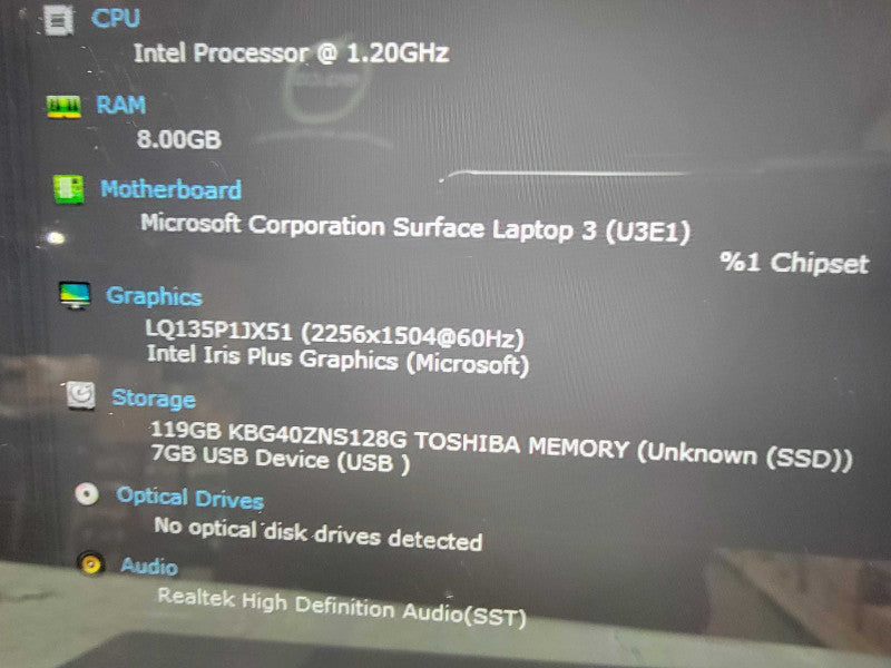 MS Surface Laptop 3 1867 | 4-Core i5-1035G7 @1.2GHz |8GB RAM 128GB SSD - READ  Lap200
