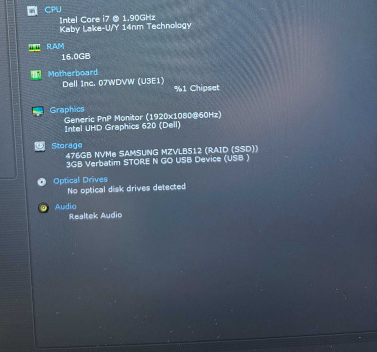 Dell Latitude 7400 Intel Core i7-8665U@1.9GHz 16GB RAM 512GB SSD  Lap200
