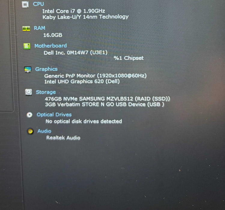 Dell Latitude 5500 Intel Core i7-8665U@1.9GHz 16GB RAM 512GB SSD  Lap200