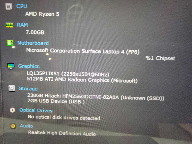 MS Surface Laptop 4 1958 |6-Core AMD Ryzen 5 @2.2GHz 8GB RAM 256GB SSD - READ  Lap200