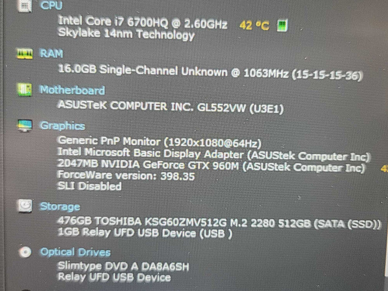 ASUS ROG GL552V| i7-6700HQ | 16GB DDR4| GTX 960M| 512GB SSD READ β BudLap