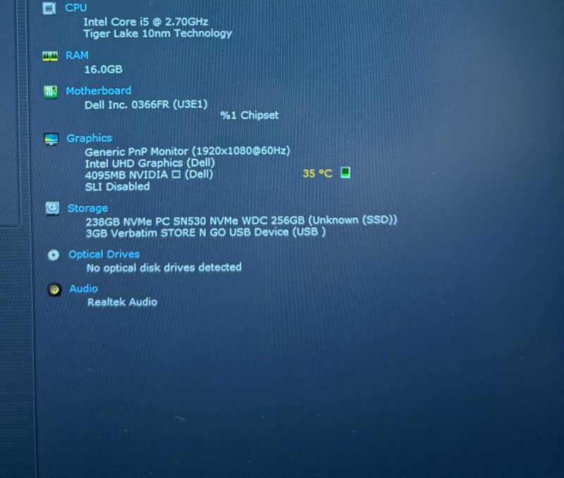 Dell Precision 3561 i5-11400H NVIDIA T600 16GB RAM 256SSD No Power Adapter!  Lap200