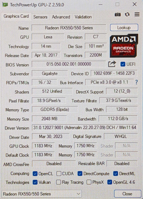 GIGABYTE Radeon RX 550 Gaming OC, 2GB GDDR5 Graphics Card