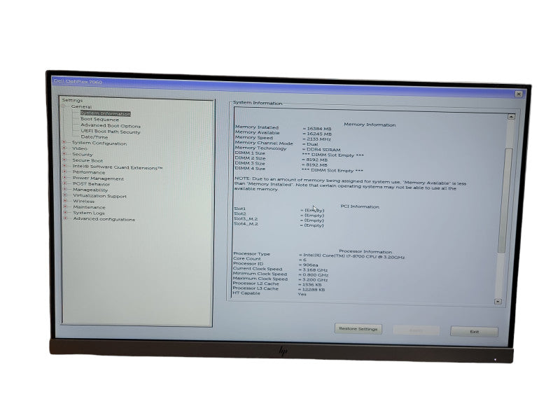 Dell OptiPlex 7060 SFF Intel i7 - 8700 CPU @ 3.20GHz 16GB DDR4 Ram θ