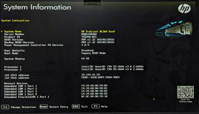 HP DL360 Gen9 1U 8x 2.5", 2x Xeon E5-2660 v3 2.60GHz, 64GB DDR4, P440ar