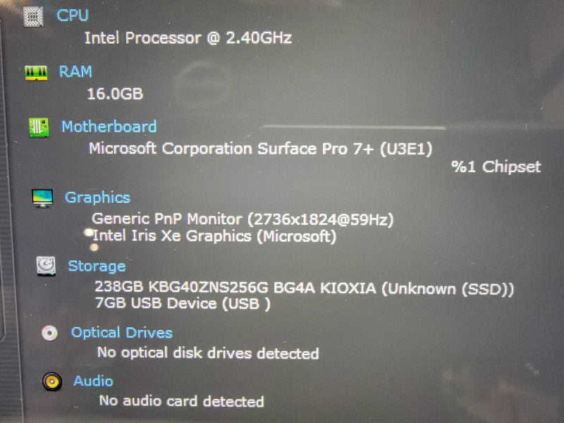 MS Surface Pro 7+ 1961 | 4-Core i5-1135G7 @2.4GHz | 16GB RAM | 256GB SSD