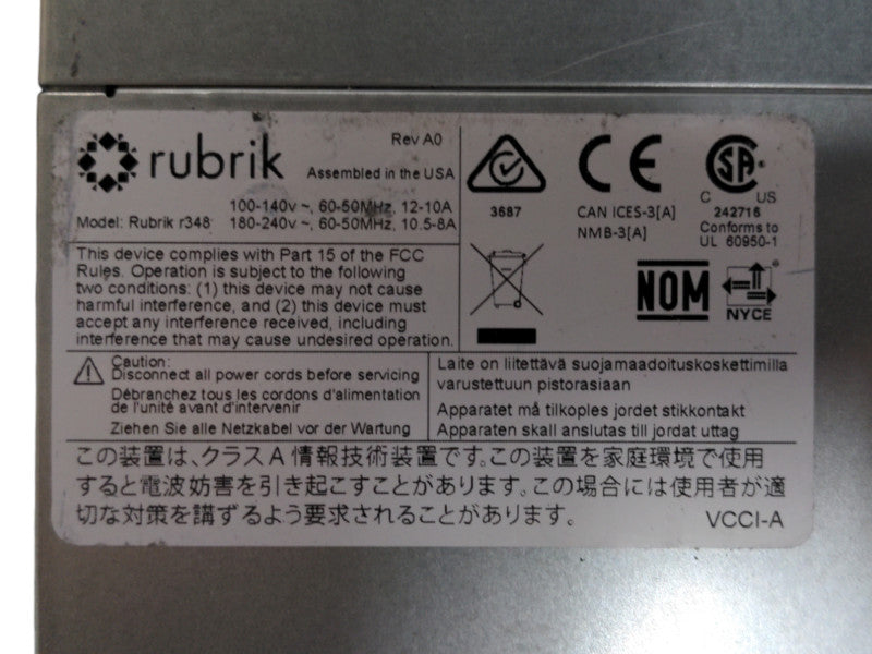 Rubrik R348 4x X10DRT-H Nodes, Xeon E5-2630 v3 2.40GHz, 64GB DDR4 Per Node