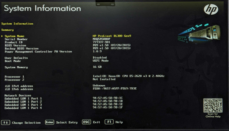 HP DL380 Gen9 2U 8x 2.5", Xeon E5-2620 v3 2.40GHz, 16GB DDR4, HBA H240ar