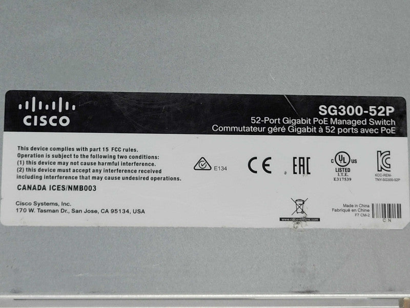 Cisco SG300-52P 52-Port Gigabit PoE Managed Switch SG300-52P-K9 _