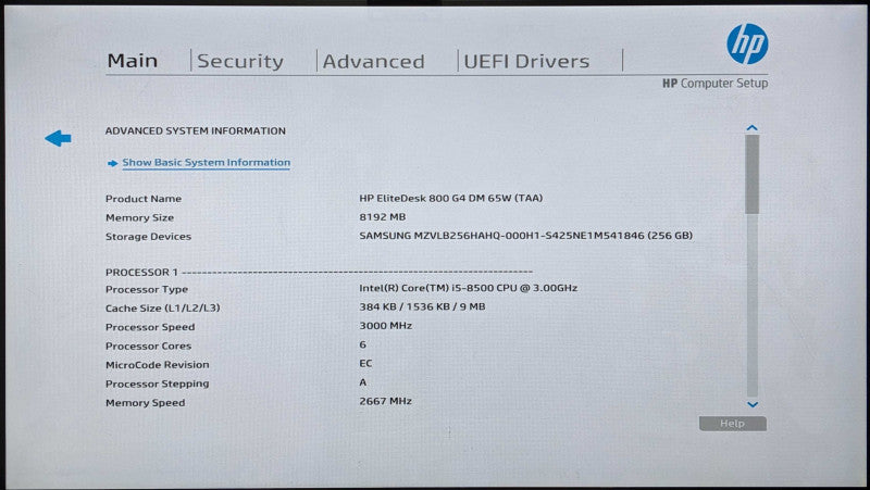 HP EliteDesk 800 G4 USFF 65W, i5-8500 3.00GHz 6C, 8GB DDR4, 256GB NVMe, WiFi