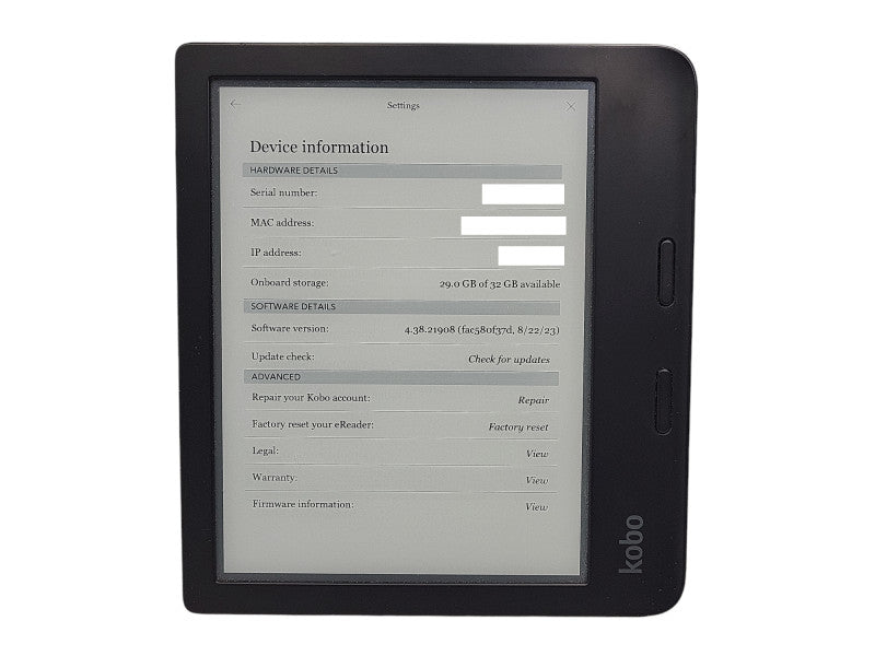 Kobo Libra 2 N418 32GB Wi-Fi 7in eReader eBook Reader $