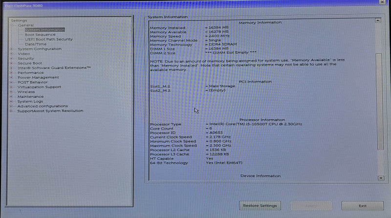 Dell OptiPlex 3080 Micro | i5-10500T @ 2.30GHz 6C, 16GB DDR4, 512GB NVMe