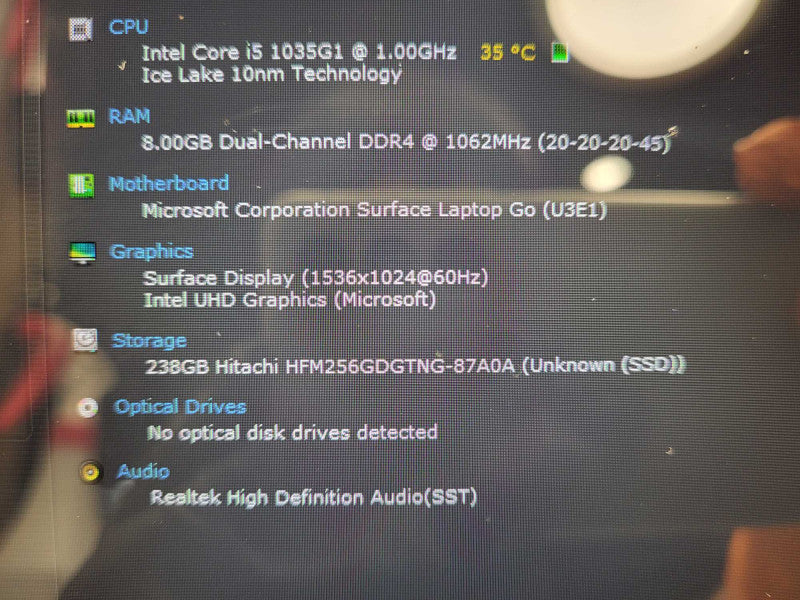 Microsoft Surface 1943 Touch 12.4" i5-1035G1 @ 1GHz 8GB RAM 256GB SSD $ Lap200
