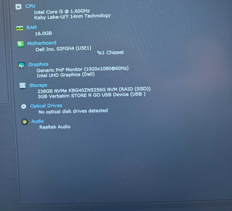 Dell Latitude 5410 Intel Core i5-10210U@1.6GHz 16GB RAM256GB SSD READ