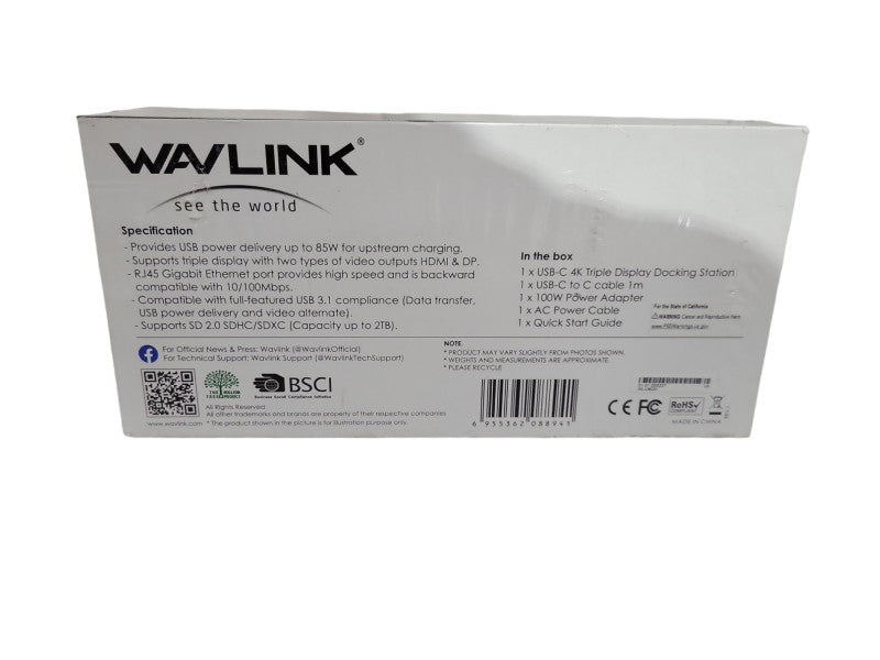 Wavlink WL-UMD01 Triple Display USB-C Docking Station-4K New Sealed !