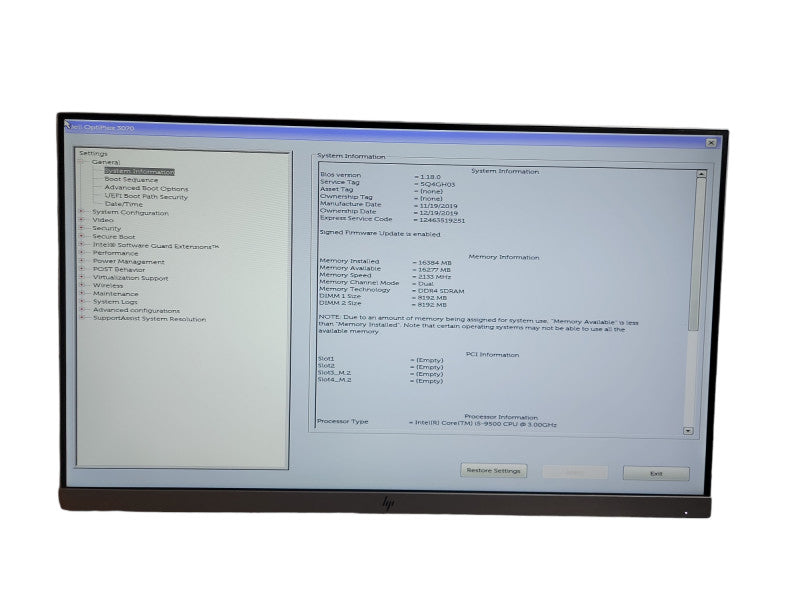 Dell OptiPlex SFF 3070 Intel Core i5 - 9500 CPU @ 3.00GHz 16GB DDR4 Ram Qθ