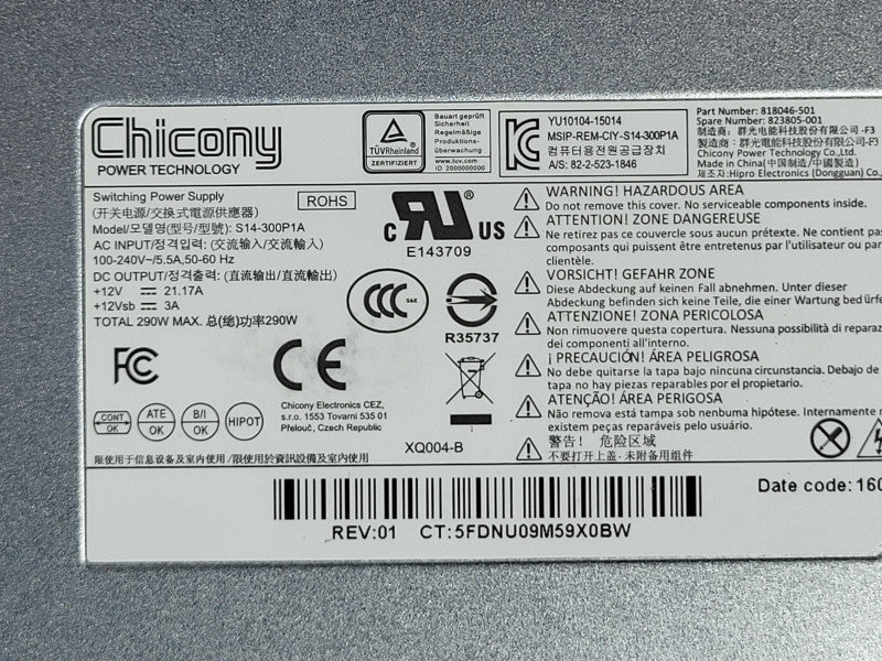 HP Power Supply 290W NON HOT PLUG HPE PROLIANT DL20 G9 818046-501 _