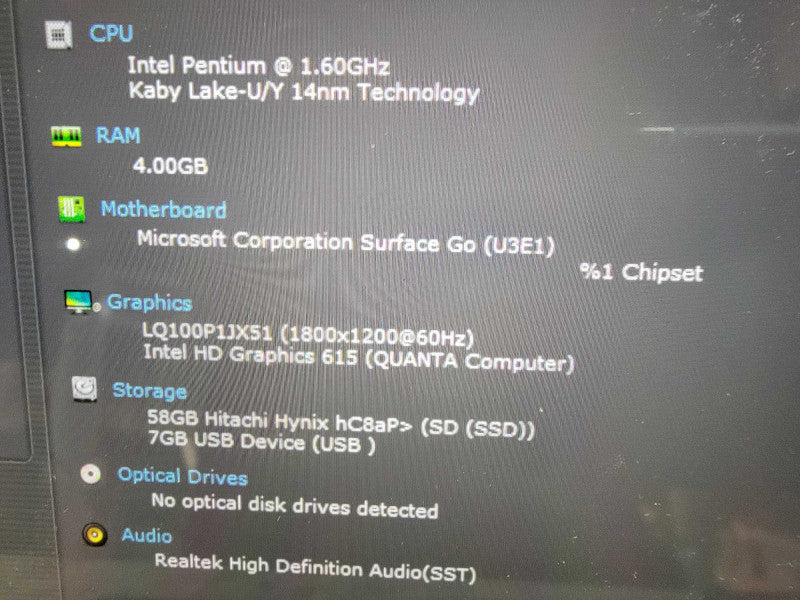 Microsoft Surface Go 1824 | Pentium 4415Y @1.6GHz | 4GB RAM | 64GB SSD