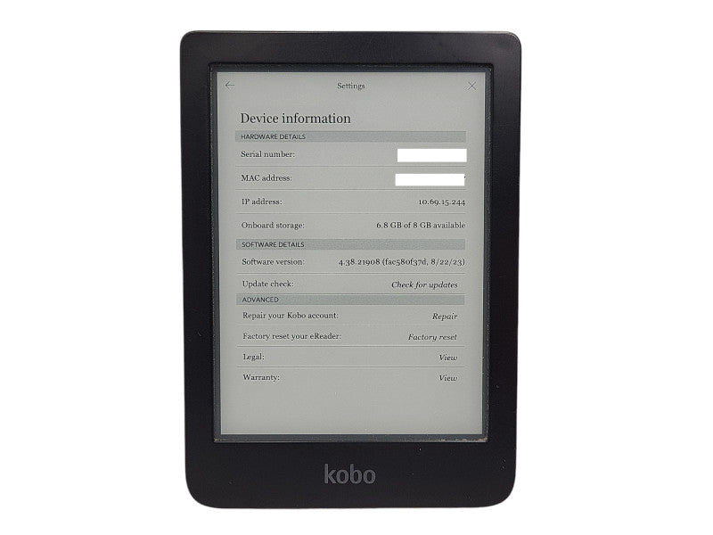 Kobo Clara HD 6" 8GB Digital eBook Reader N249 $