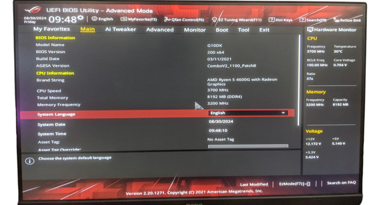 AMD Ryzen 5 4600G  | ASUS Prime B550M-K | 8GB DDR4 | 2x M.2 | I/O Shield