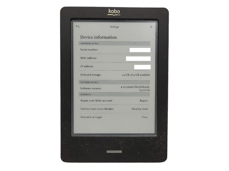 Kobo Touch eReader 6" eBook 2GB Wi-Fi Model N905 READ $