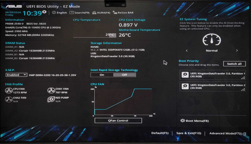 Custom PC/ASUS PRIME Z590-V, i5-10400 2.90GHz, 32GB DDR4, 512GB NVMe, RX550
