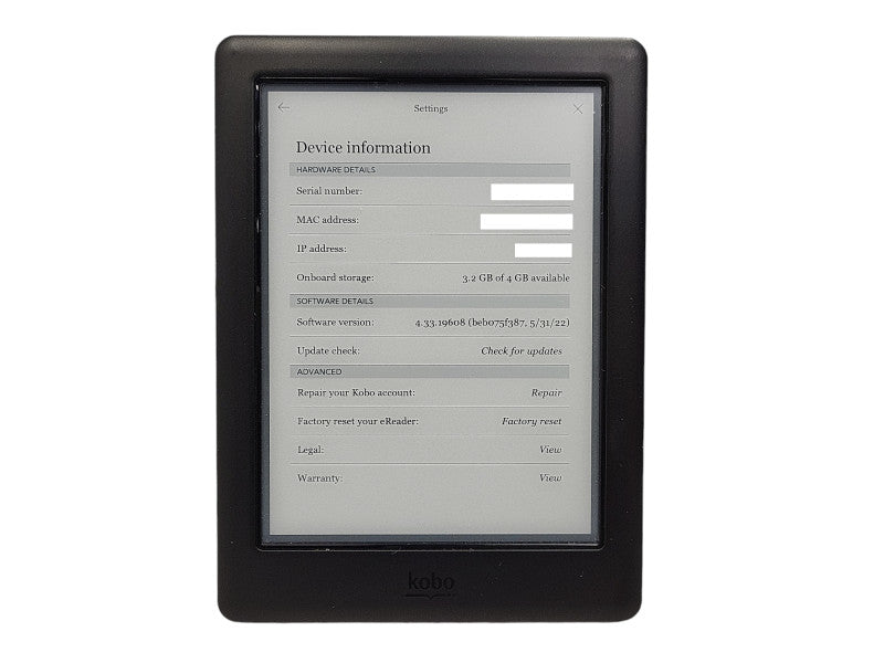 Kobo Touch eReader 6" eBook 4GB Wi-Fi Model N437 READ $