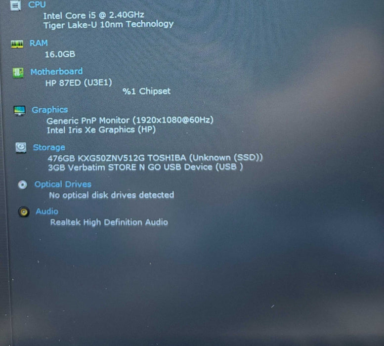 HP ProBook 640 G8 Intel Core i5-1135G7@2.4GHz 16 GB RAM 512GB SSD  Lap200