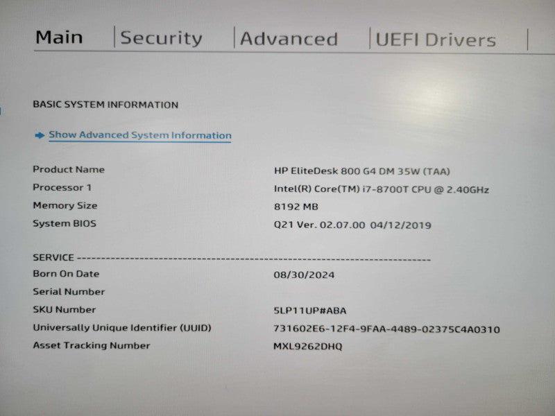 HP EliteDesk 800 G4 USFF, i7-8700T 2.40GHz , 8GB DDR4, 512GB NVMe !