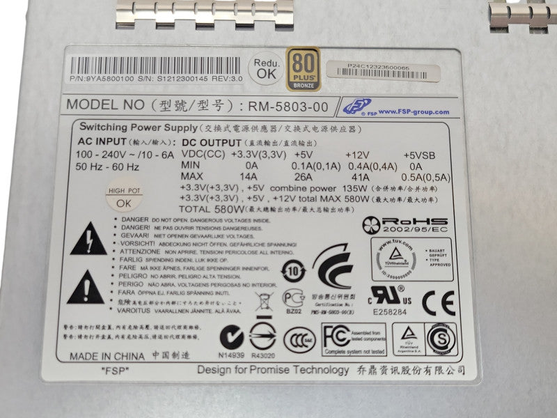 PROMISE TECHNOLOGY RM-5803-00 580W PLUS BRONZE POWER SUPPLY FOR JX30 _