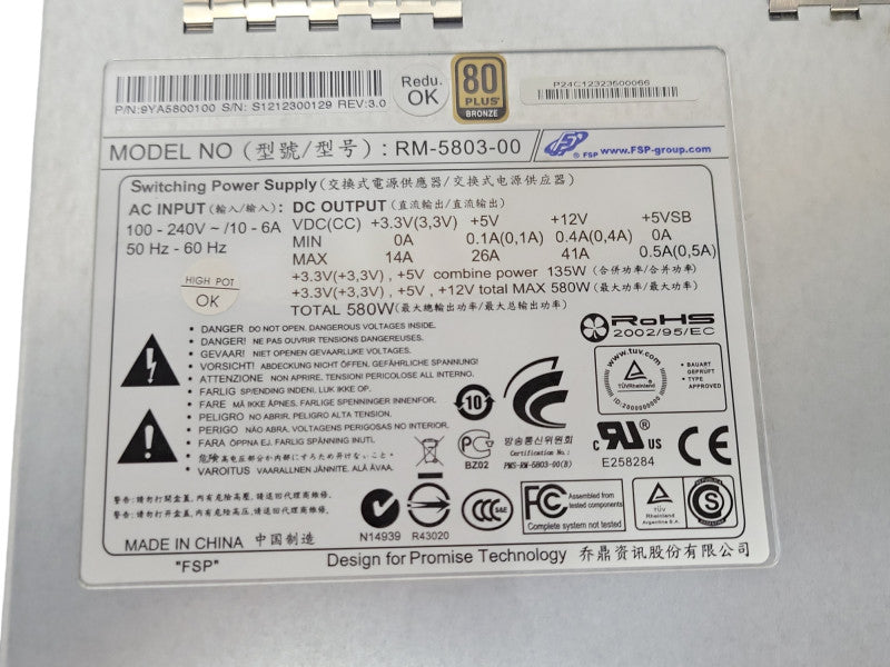PROMISE TECHNOLOGY RM-5803-00 580W PLUS BRONZE POWER SUPPLY FOR JX30 _