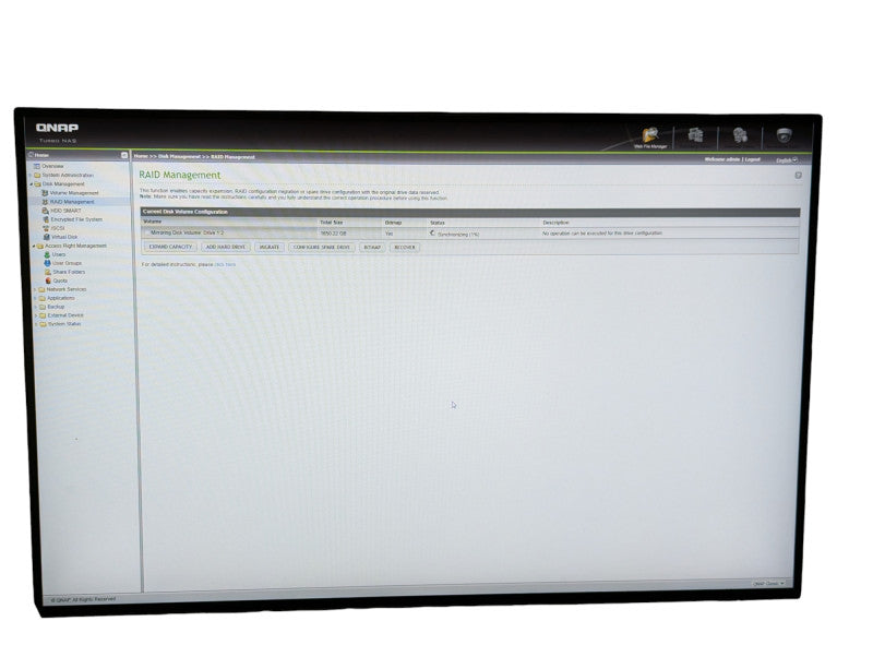 QNAP TS-509 Pro NAS Box with 2 4TB HDDs installed  -