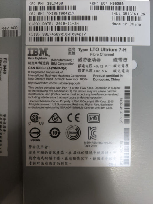 IBM LTO7 Ultrium 7-H SAS 38L7458 internal tape drive Q