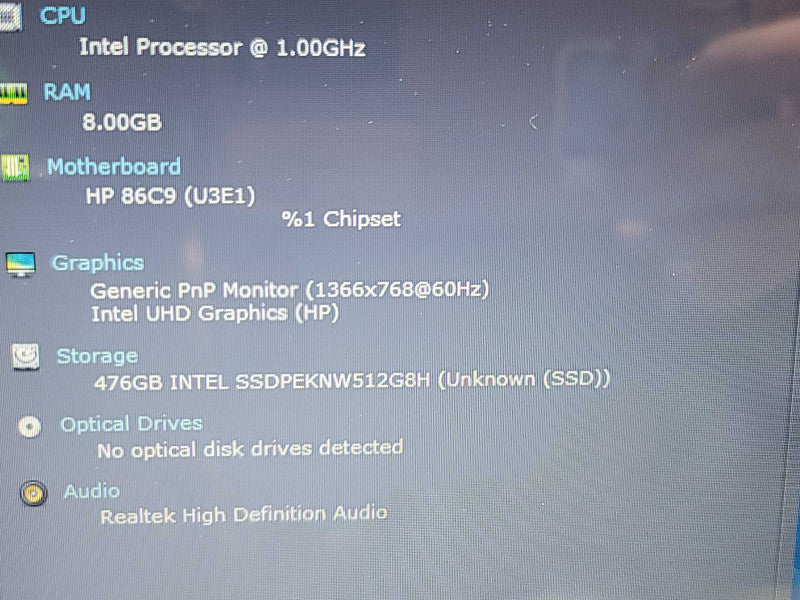 HP Laptop 15-dy1018ca| i5-1035G7| 8GB DDR4| 512GB SSD NO BATTERY  β Lap200