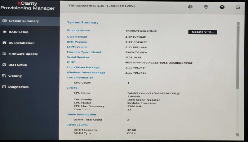 Lenovo ThinkSystem SR630 1U 8x2.5", Xeon Gold 6126 2.60GHz, 64GB DDR4, 930-8i