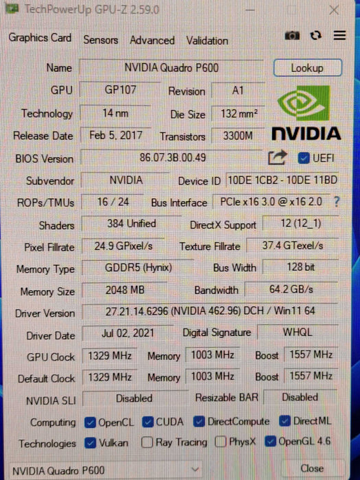 NVIDIA Quadro P600 | 2GB GDDR5 Graphics Card | 4x Mini DisplayPort