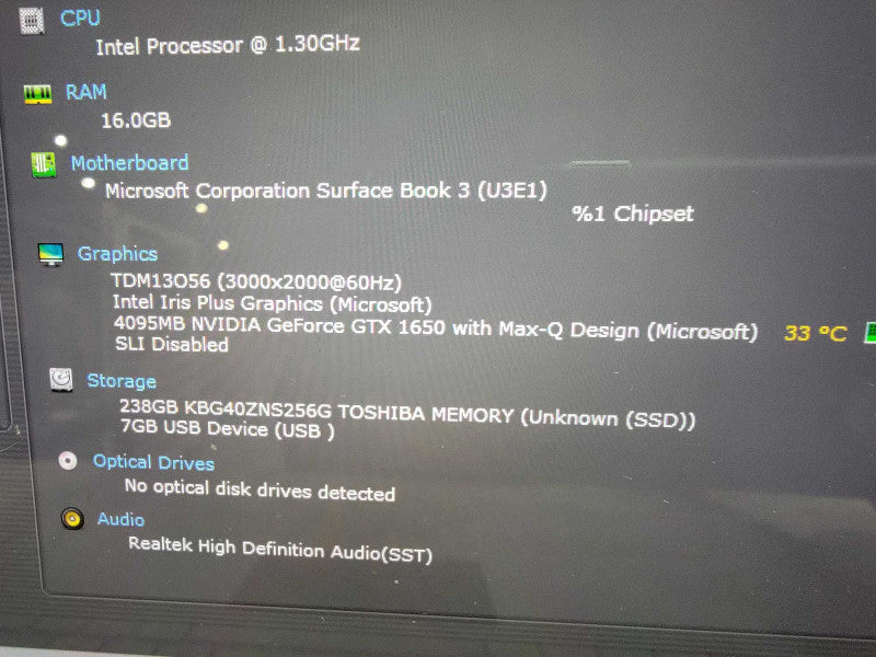 MS Surface Book 3 1900 | 4-Core i7-1065G7 @1.3GHz | 16GB DDR4 | 256GB SSD