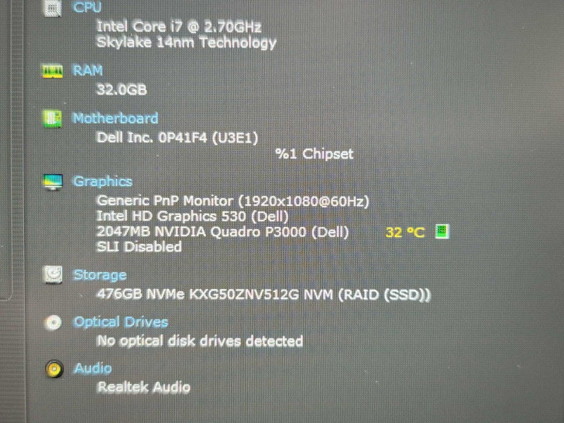 Dell Precision 7720| i7-6820HQ| 32GB DDR4| Quadro P3000| 512GB SSD *READ β Lap200