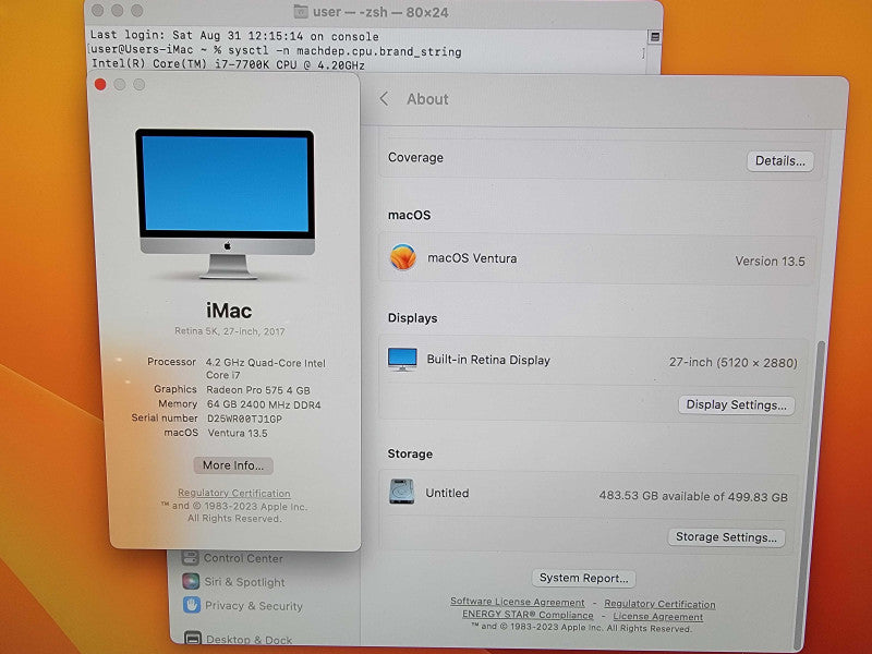 iMac Retina 5K 2017 27" | 4-Core i7-7700K @4.2GHz | 64GB DDR4 | 500GB SSD